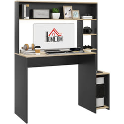 Homcom - Scrivania in Legno con Ripiani e Supporto per cpu 114x45x138cm Grigio
