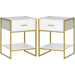 Homcom - Set 2 Comodini Moderni in mdf e Acciaio Bianco Oro