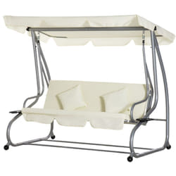 Outsunny - Dondolo Letto a 3 Posti con Schienale Reclinabile Regolabile Crema