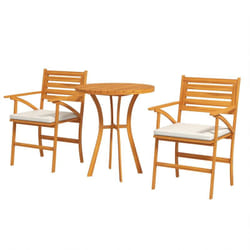 Outsunny - Set Tavolo e Sedie da Giardino 3pz in Legno di Pino Marrone e Crema
