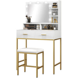 HOMCOM Toeletta da Trucco con Specchio e Sgabello in Truciolato e MDF Bianco