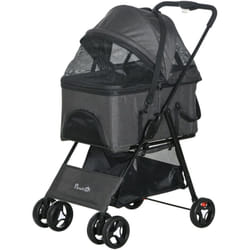 Pawhut - Passeggino Cani 3in1 Convertibile in Trasportino con Cuscino Grigio Nero