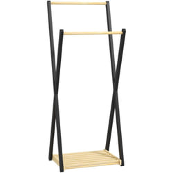 Homcom - Appendiabiti in Legno da Terra 2 Barre e Mensola Inferiore 61x45x152cm