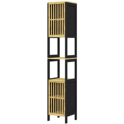 HOMCOM Mobile da Bagno con Ripiano Aperto e Armadietto Nero e color Legno
