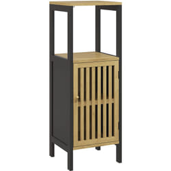 HOMCOM Mobile da Bagno con Ripiano Aperto e Armadietto Nero e color Legno