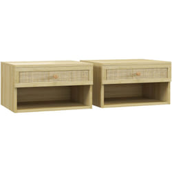 Homcom - Set 2 Comodini Moderni con Cassetto e Ripiani Aperti in Rattan