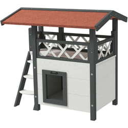 Cuccia per Gatti da Esterno in Legno con Terrazza e Scaletta Bianco - Pawhut