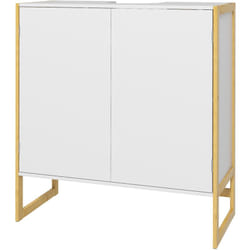 Homcom - Mobile Sottolavabo 2 Ante a Pressione Bambù e mdf con Intaglio a u Bianco