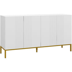 Credenza Moderna 4 Ante Ammortizzate e Mensole Regolabili Bianco e Oro - Homcom