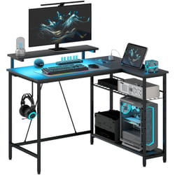 Scrivania Gaming a l Reversibile con led, Prese usb e Ripiani Nero - Homcom