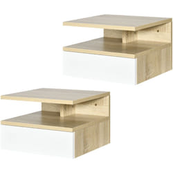 Homcom - Set da 2 Comodini Moderni con Cassetto in Truciolato Bianco e Rovere