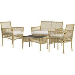 Outsunny - Set da Giardino in Rattan con 2 Poltrone, Divano e Tavolino Naturale