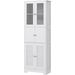 Homcom - Mobiletto Bagno con 3 Armadietti a 2 Ante in Legno 60x30x170.5cm, Bianco