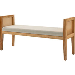 Homcom - Panca Fondo Letto Boho Imbottita con Braccioli in Legno e Rattan Crema