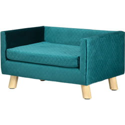 Cuccia per Cani e Gatti a Divano con Cuscino in Velluto e Legno Blu - Pawhut