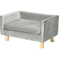 Cuccia per Cani e Gatti a Divano con Cuscino in Velluto e Legno Grigio - Pawhut