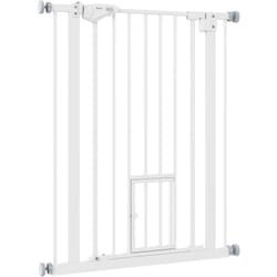 Pawhut - Cancelletto Cani Regolabile con Porta Piccola 74-80x91.4cm Bianco