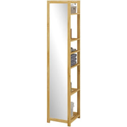 Homcom - Scaffale Bagno con 6 Ripiani a Doghe in Bambù e Specchio 35x35x168cm