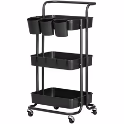 Descrizione: Questo carrello multiuso HOMCOM offre spazio per riporre ogni cosa. Il design a 3 livelli con 3 scatole e 4 ganc ...