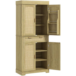 Credenza Cucina Bohemien con 2 Armadietti e Cassetto in Legno e Rattan - Homcom