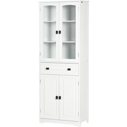 Mobile Cucina 2 Armadietti, Cassetto e Ante a Vetri 60x30x160cm Bianco - Homcom