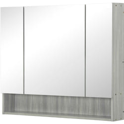 Specchiera Bagno a 4 Sezioni con Ripiani Regolabili Grigio - Kleankin