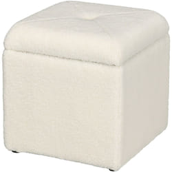 Pouf Poggiapiedi Contenitore Imbottito 39x39x39cm in Tessuto Teddy Crema - Homcom
