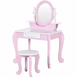 Descrizione: Questo set da toeletta ZONEKIZ, composto da tavolo trucco con specchio e sgabello per bambini, è l'aggiunta perf ...