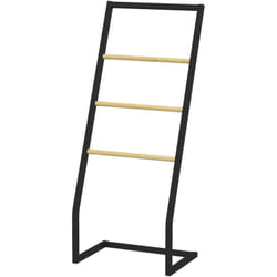 Porta Asciugamani a 4 barre in Acciaio e Bambù 40.5x28x98cm Nero e Legno - Homcom