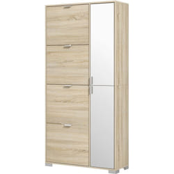 Scarpiera con Specchio 4 Cassetti e 2 Armadietti 16 Paia di Scarpe Rovere - Homcom