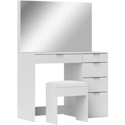 Homcom - Set Tavolo per Trucco con Specchio e 5 Cassetti e Sgabello Bianco