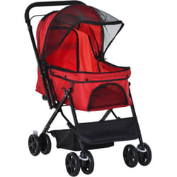 Pawhut - Passeggino per Cani Piccoli Pieghevole con Maniglione Girevole Rosso