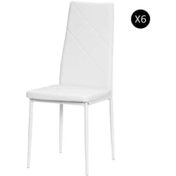 Set di 6 Sedie da Cucina con Schienale Alto Finta Pelle e Acciaio Bianco - Homcom