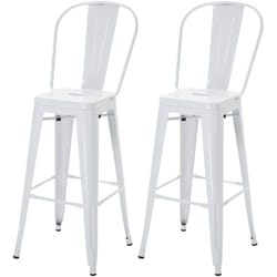 Set 2 Sgabelli Alti Impilabili in Metallo e Schienale Rimovibile Bianco - Homcom