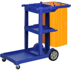 Homcom - Carrello Multiuso a 3 Ripiani con Ganci e Sacco 100L Blu Giallo Grigio