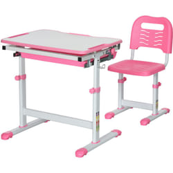 Homcom - Banchetto Scuola Inclinabile 45° e Sedia ad Altezza Regolabile Rosa