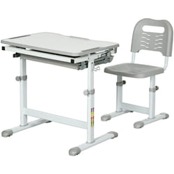 Homcom - Banchetto Scuola Inclinabile 45° e Sedia ad Altezza Regolabile Grigio