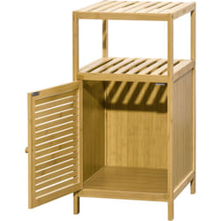 Kleankin - Mobile Bagno a Doghe in Bambù con Armadietto a un'Anta, 33x36.5x67cm