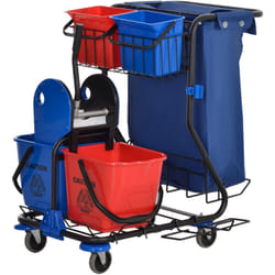 HOMCOM Carrello per Pulizie con Sacco Immondizia, 4 Secchi e Strizzatore