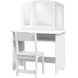 Aiyaplay - Set da Trucco per Bambini con Sedia e Tavolo Toeletta in Legno Bianco
