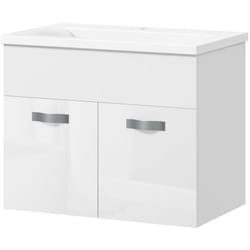 Kleankin - Mobile Lavabo Bagno Sospeso con 2 Ante Ammortizzate Bianco Lucido