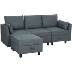 Homcom - Divano Modulare Componibile 3 Posti con Pouf e Contenitori Grigio