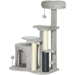 Torre per Gatti con Casetta, Lettino e Palline Grigio Chiaro e Crema - Pawhut