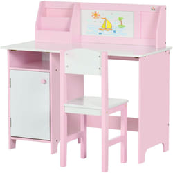 Homcom - Set per Bambini 5 Anni con Banco Scuola con Lavagna e Sedia Bianco Rosa