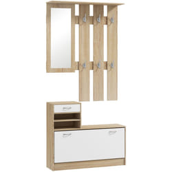 HOMCOM Mobile da Ingresso con Scarpiera e Specchio in Legno Bianco e Quercia