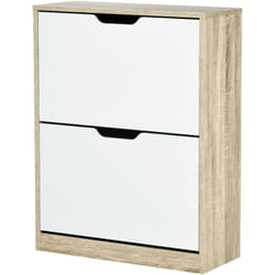 Mobile Scarpiera Slim 2 Cassetti per 8 Paia di Scarpe Legno e Bianco - Homcom