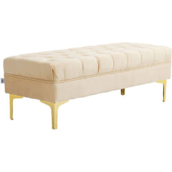 Homcom - Panca per Ingresso in Tessuto Effetto Velluto Trapuntato Beige
