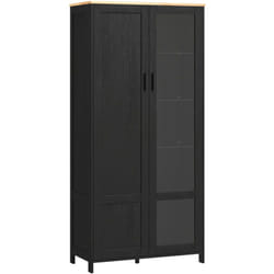 Mobile Cucina a 9 Ripiani Regolabili e Ante in Vetro color Legno e Nero - Homcom
