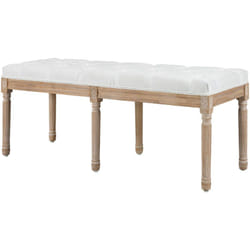 Panca Imbottita Fondoletto Vintage in Tessuto e Legno 117x40x48cm Crema - Homcom