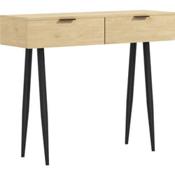 Tavolo Consolle Stile Scandinavo con 2 Cassetti Legno e Acciaio Rovere - Homcom